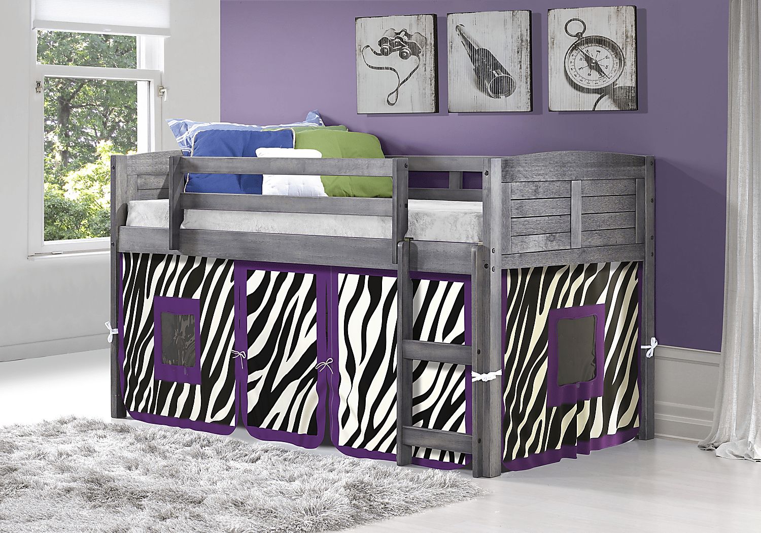 Rooms To Go Kids Beland Gray Purple Twin Tent Loft Bed